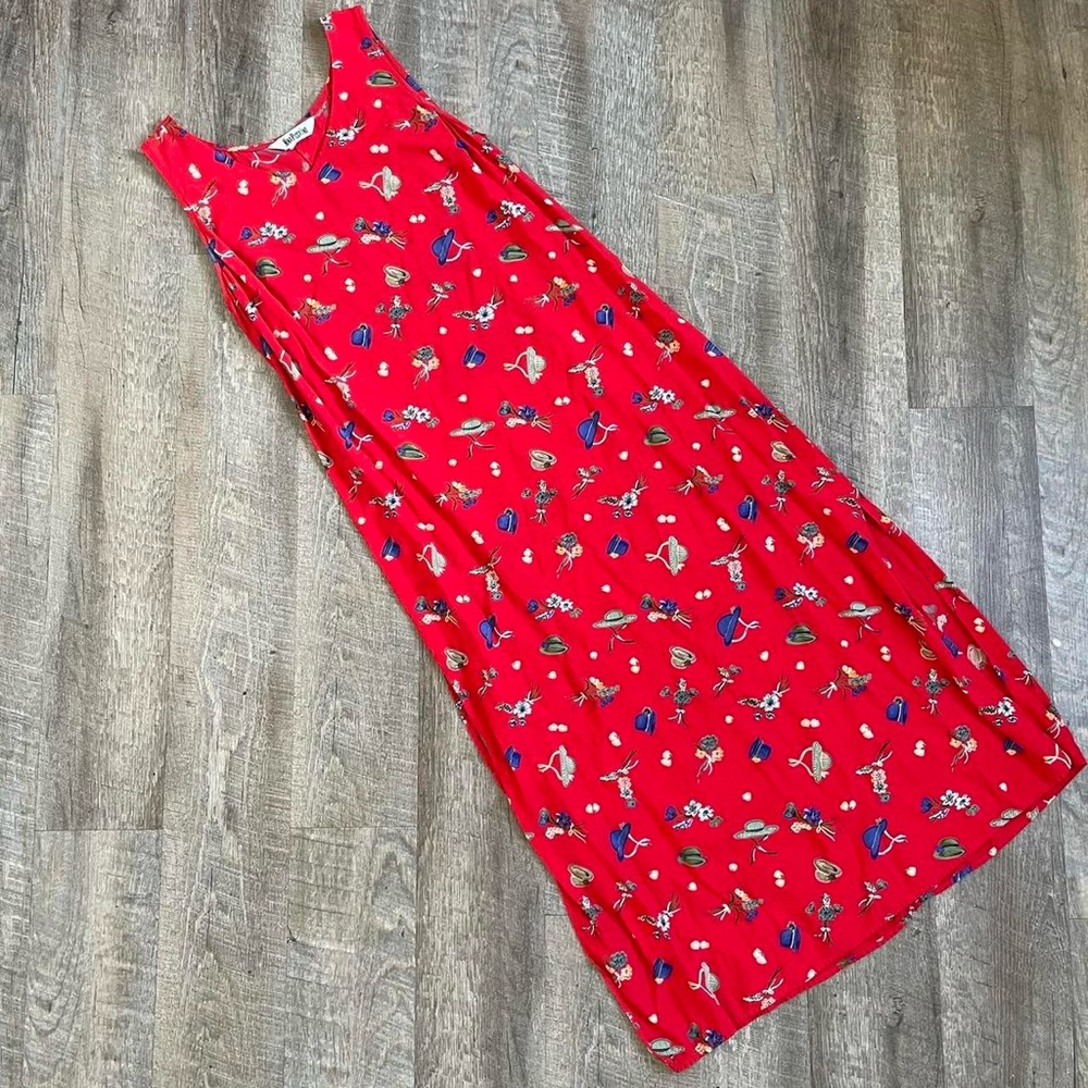 Vintage Nina Piccalino red max dress. No size tag (M)